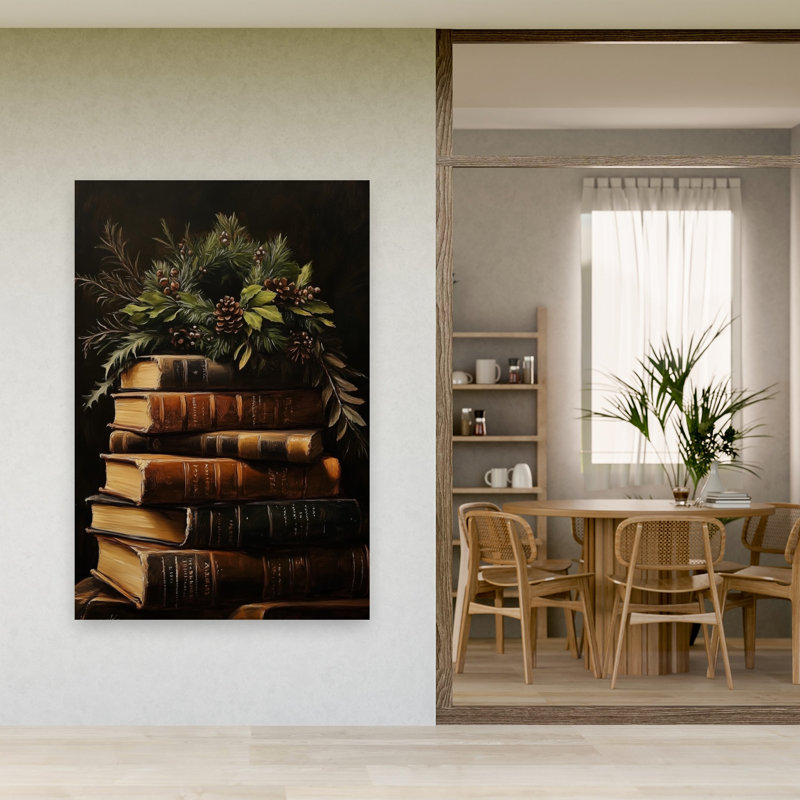 Reproduction d'art rétro vintage de Noël, couronne de Noël classique, pin rustique traditionnel, hiver, 60" H x 40" W
