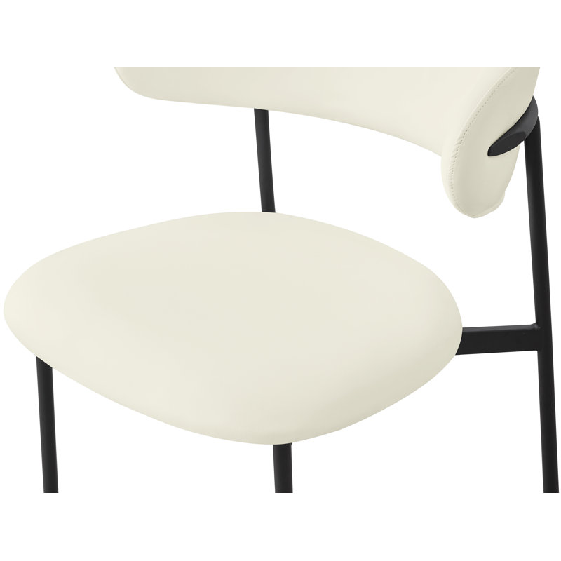 Lupita Upholstered Back Side Chair Dining Chair, Cream Vegan Leather, Matte Black