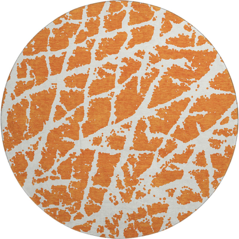 Premium Machine Washable Cerrito AMF501 Orange Rug, Round 8'
