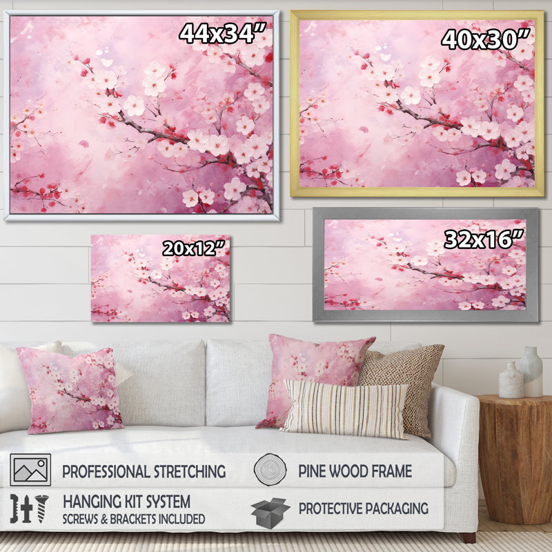 «Minimalisme», impression d'art sur toile Cherry Bliss Tree II, H 24 po x l 32 po x P 1 po, Cadre flottant noir