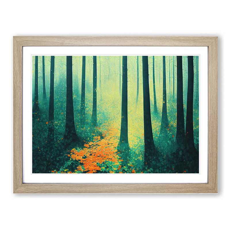 Summer Forest Path Vol.2 1 Piece Single Picture Frame Wall Art, 46cm H x 64cm W x 2cm D, Oak Framed