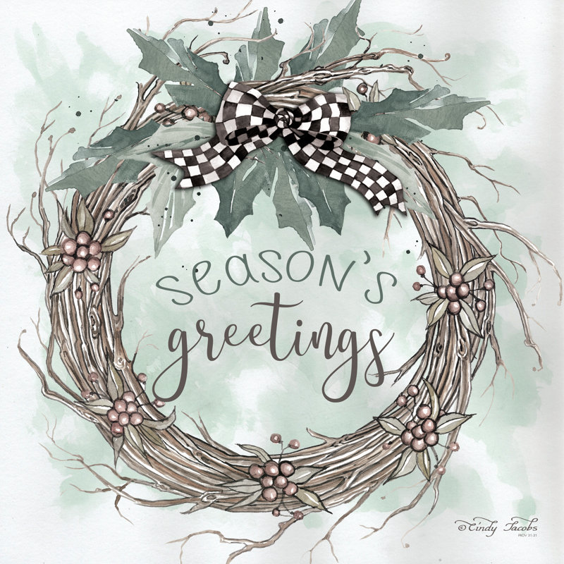 «Season's Greetings» par Cindy Jacobs, peinture, H 12 po x l 12 po, No, Walnut Single Picture Framed Paper