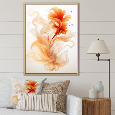Watercolor Modern Floral In Orange - Abstract Liquid Ink Framed Prints