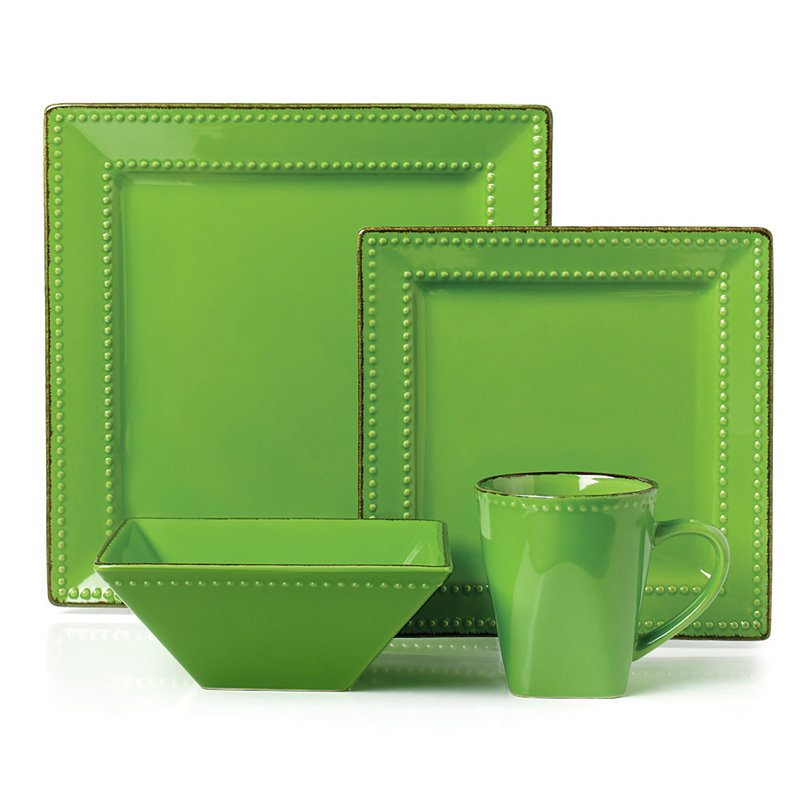 16 Piece Stoneware Dinnerware Set - Service for 4, Green