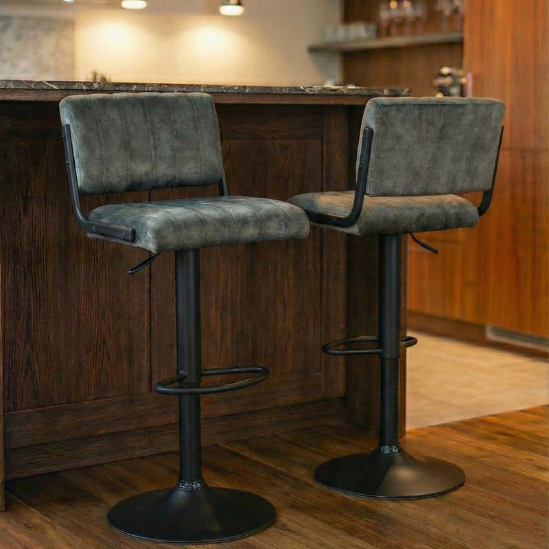 Swivel Upholstered Adjustable Height Counter Stool with Metal Frame, Grey