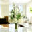 Delphinium, Hydrangea and Fern Floral Arrangement in Tall Glass Vase