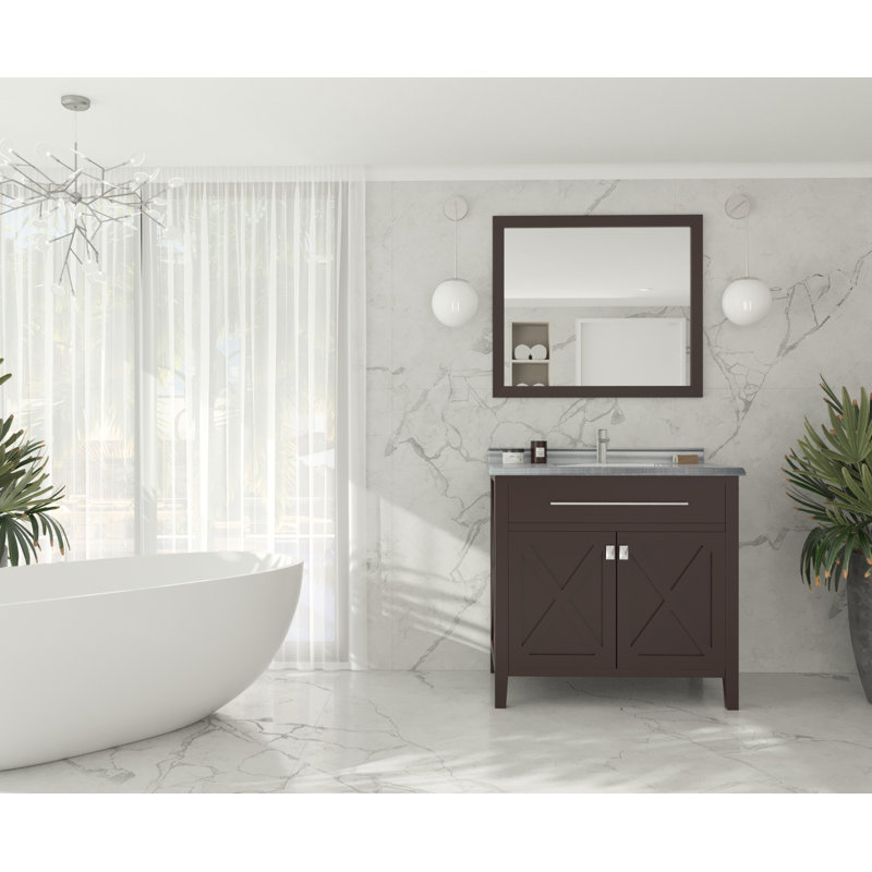 Ensemble de meuble-lavabo simple 36 po Pyles, Brun, Bandes blanches