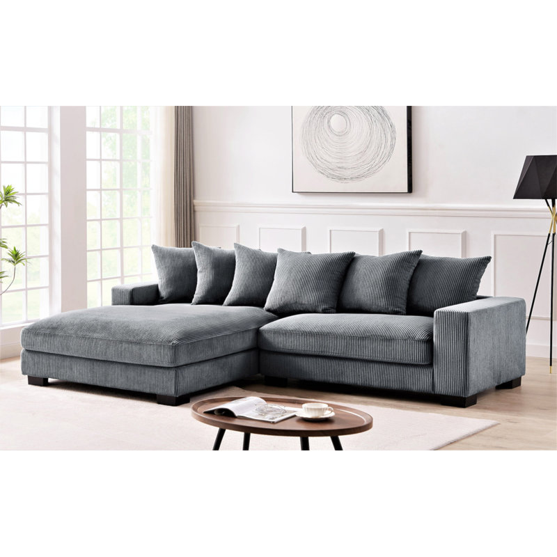 Canapé modulaire surdimensionné deux pièces faisant face à gauche Luxe pour salon, canapé en L de 102,4 po avec méridienne, revêtu de tissu velours côtelé, gris foncé