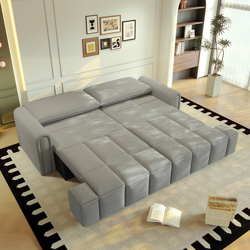 Canapé-lit 90,2 po 4 places en tissu Teddy, Gris clair
