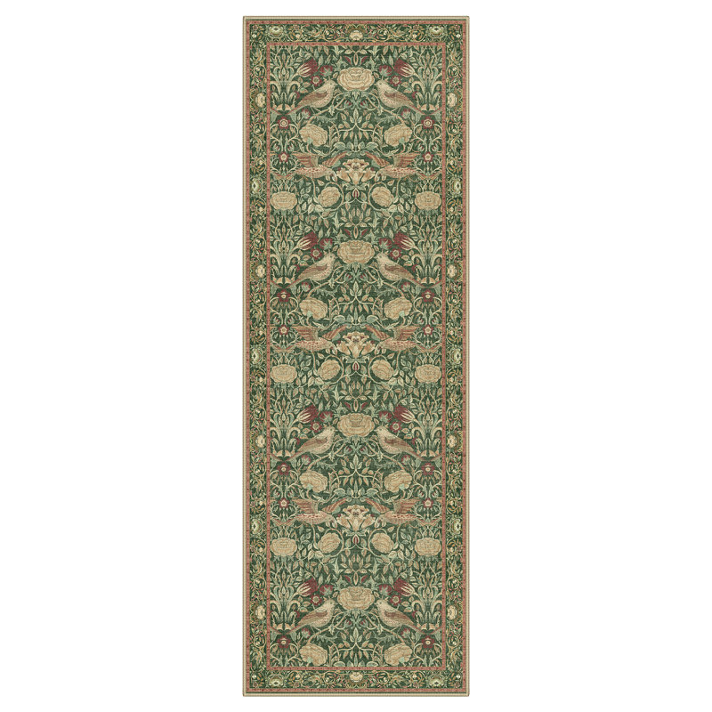 Aura Floral Modern Machine Washable Green / Red / Yellow Indoor Area Rug with Non-Slip Backing, Runner 2'6" x 8'