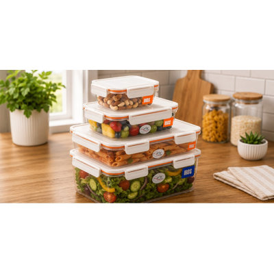 StarCrafts 4-Piece Clear Plastic Airtight Food Storage Containers with Orange Lid