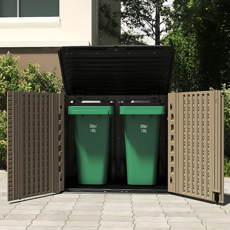Armoire de rangement extérieure en résine de 25 gallons Decksplore, imperméable et verrouillable, Brun