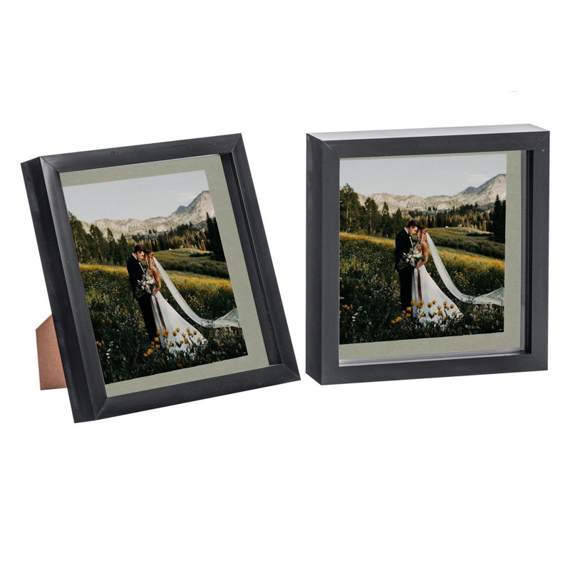 Nicola Spring - 3D Box Photo Frames, 22.5cm H x 22.5cm W x 3.5cm D, Black/Grey