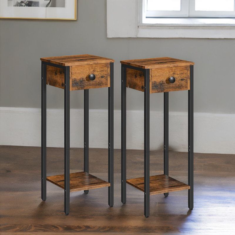 Sirine 25cm W Steel Bedside Table, Rustic Brown