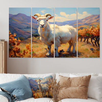 White Caprine Goat Charm Meadows II - Goat 4 Piece Wall Art Decor Set