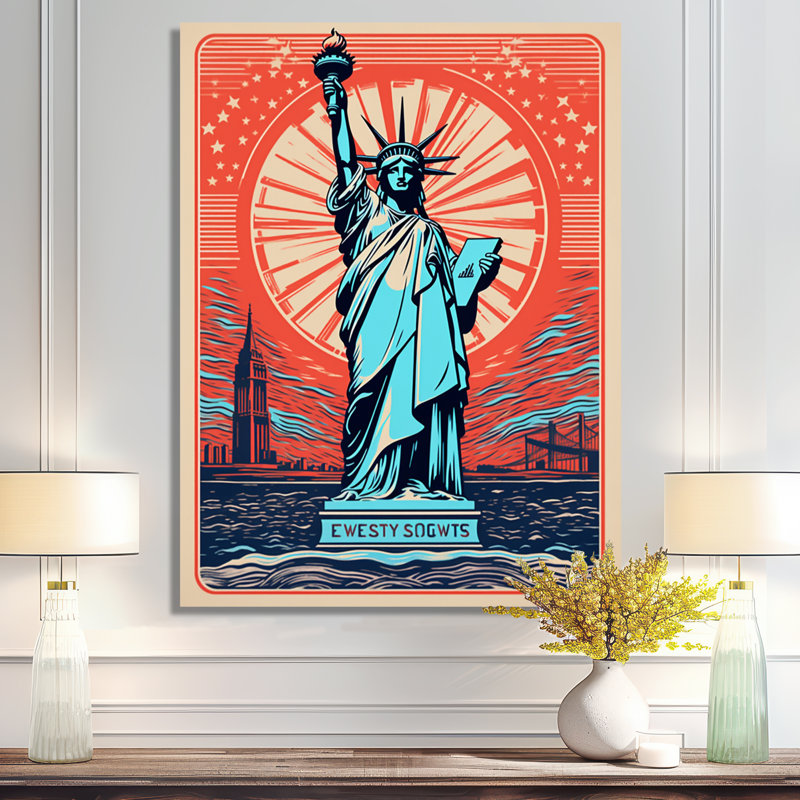 Statue de la liberté rétro, Illustration de New York - Monuments, art mural, Toile tendue, H 44 po x l 34 po