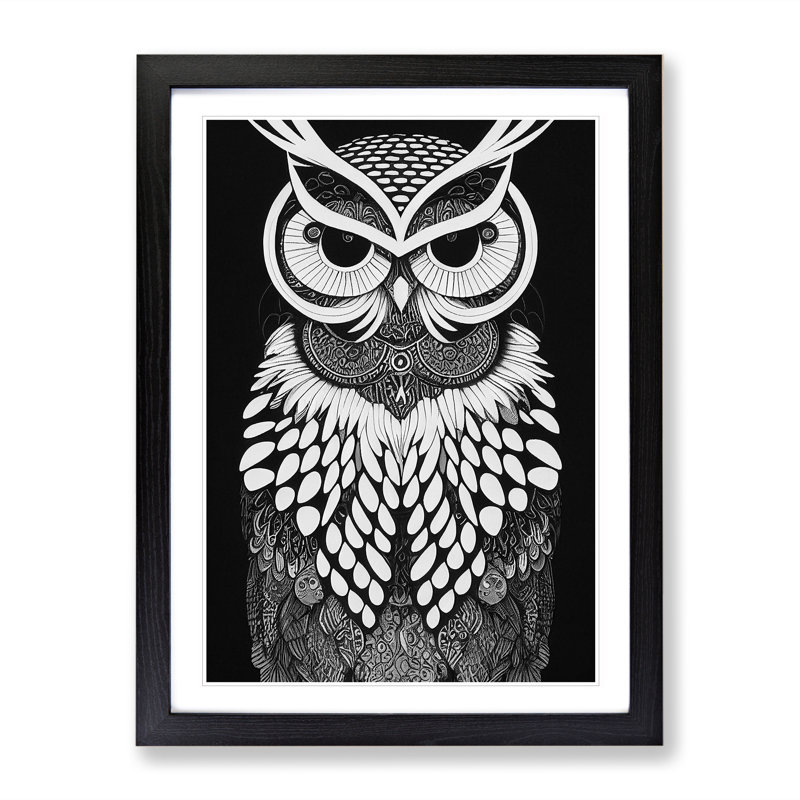 Owl Monochrome No.4 - Framed Print, Black, 64cm H x 46cm W x 2cm D
