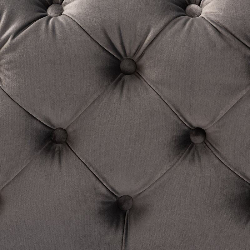 Velvet Tufted Square Solid Colour Cube Ottoman, Grey