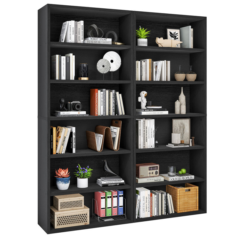 Tall Bookcase - Set Of 2, Storage And Display Bookshelves For Home Office And Living Room, Black, 63" H x 23.8" W x 9.2" D