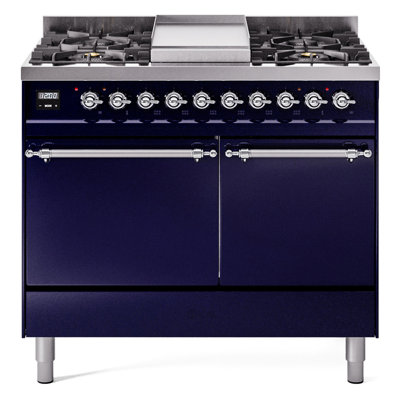 ILVE Nostalgie II Series 40 inch Dual Fuel Range with 6 Sealed Burners, Griddle (Solid Door)