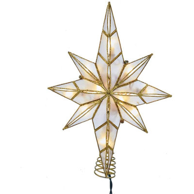 Décoration pour sommet de sapin étoile de Capiz Bethlehem 10 lumières 11,4 pouces Kurt Adler