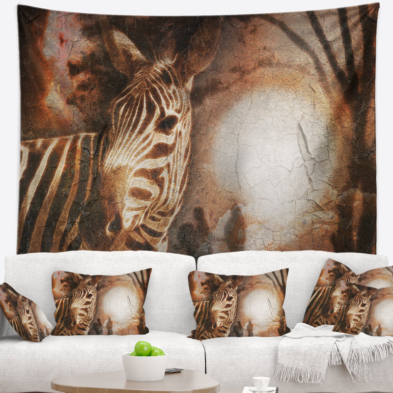 Tapisserie zébrée africaine de style rétro, H 78 po x l 92 po