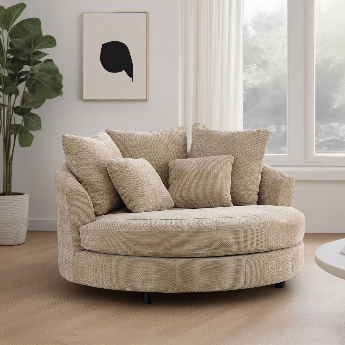 59.5" w oversized slipcovered upholstered accent barrel chair