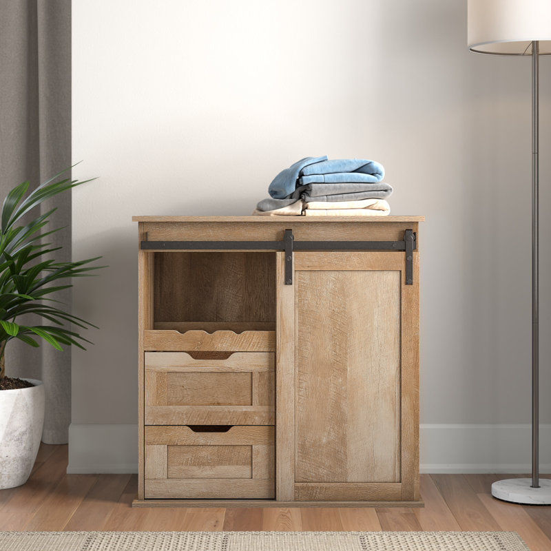 Schley Farmhouse Accent Cabinet with Drawers and Wine Rack Storage