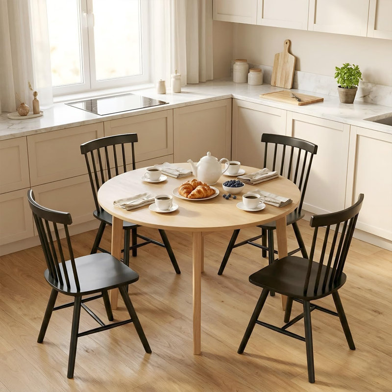 Ensemble de 4 chaises de salle à manger à dossier fuselé en bois robuste de style Windsor moderne avec dossier large pour la cuisine, le salon et le restaurant Assemblage facile