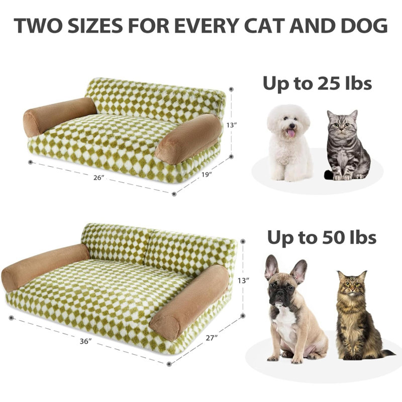 Lit pour chat et canapé pour chien, lit pour animaux de compagnie pour petits animaux, canapé-lit mignon pour chien, canapé pour chat et canapé pour animal de compagnie avec fond antidérapant, lit pour chien à carreaux avec housse lavable