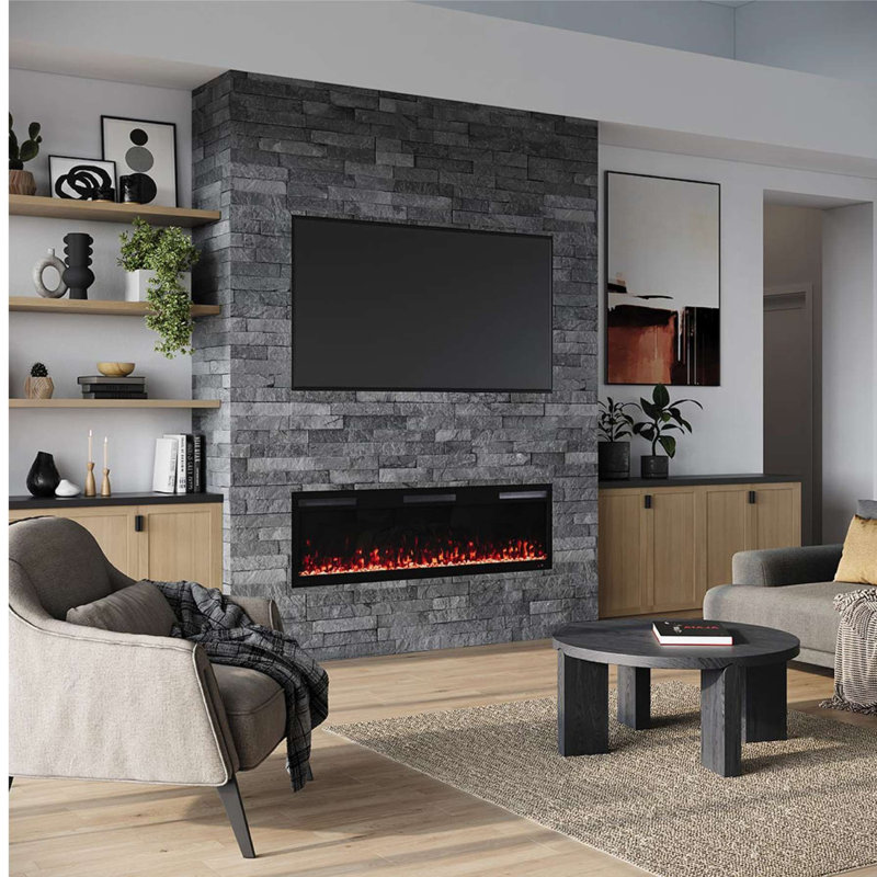 Vibrance 60" Recessed or Wall Mounted Electric Fireplace Heater, Multi-Flame Colors, Voice Assistant Compatible - Crystals Only