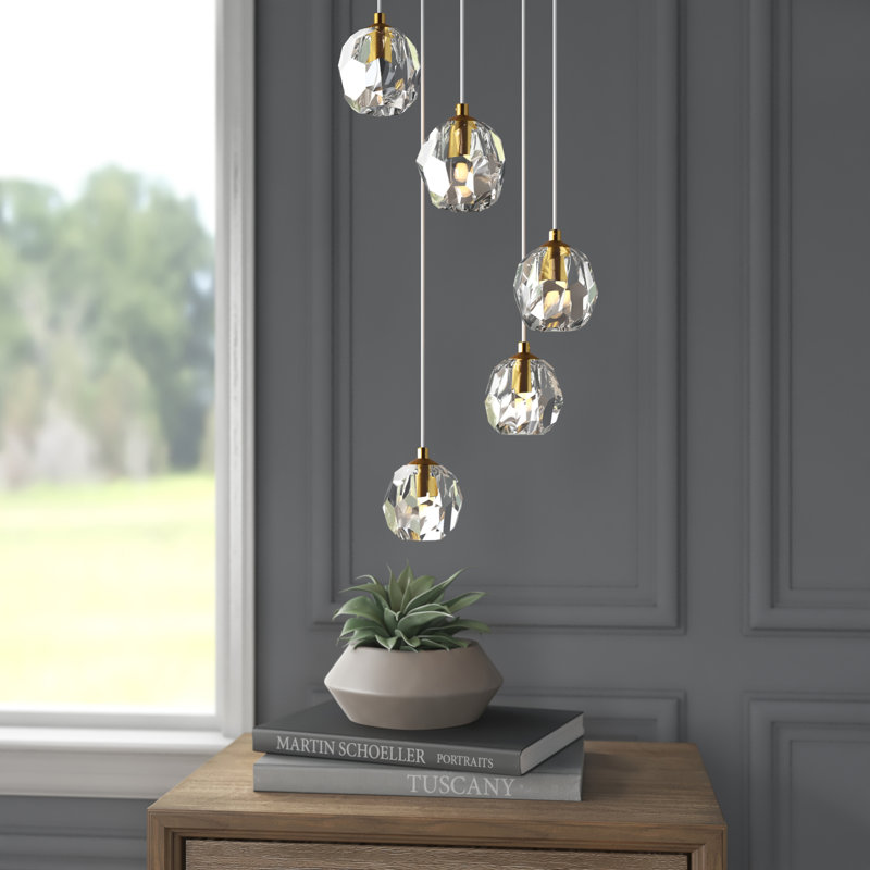 Swampscott Cluster Globe Pendant with Crystal Accents, Gold, 5 Lights, 83" H x 11.8" W x 3.7" D