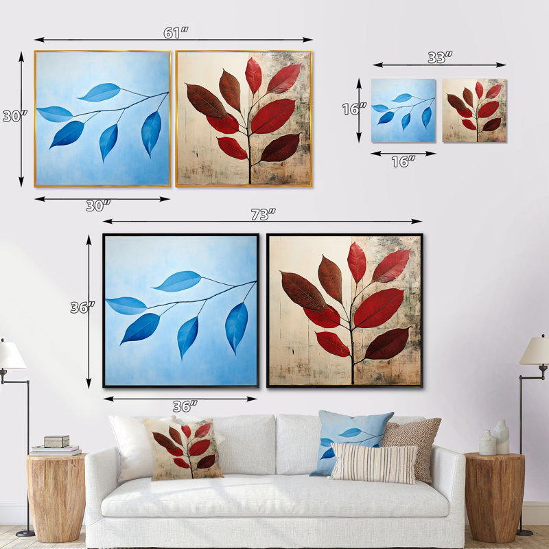 Azure Asymmetry Leaf Chronicles - ensemble de 2 feuilles carrées, Cadre flottant brun, H 30 po x l 61 po