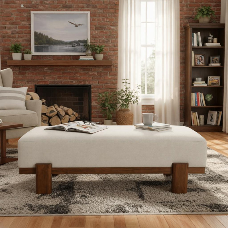 Banc rembourré en bois d'hévéa Modern, Beige