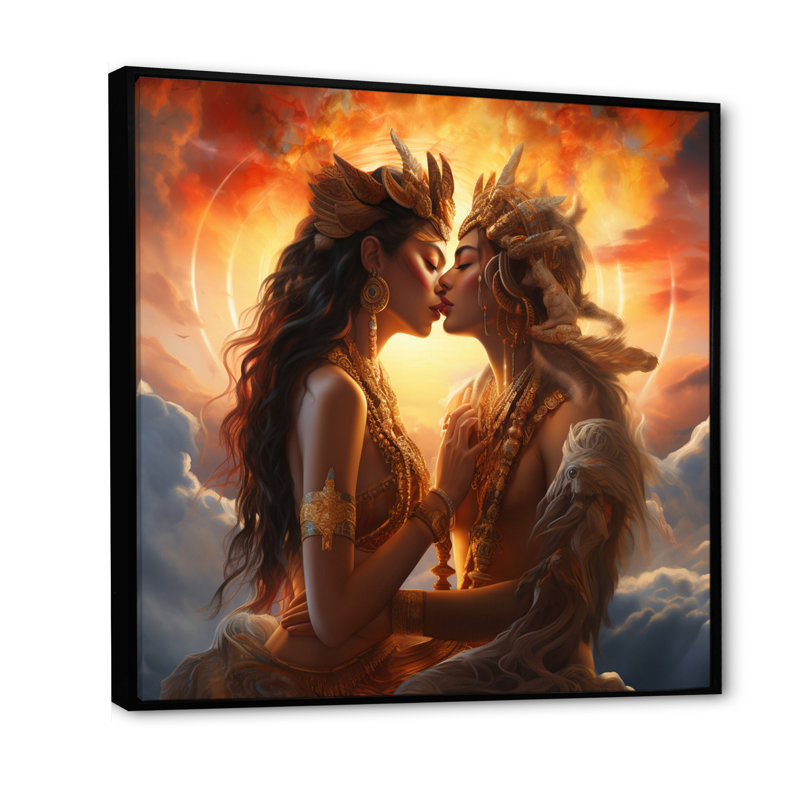 «Sacred Love Divine Couple Kissing» sur toile, Cadre flottant noir, H 16 po x l 16 po x P 1 po