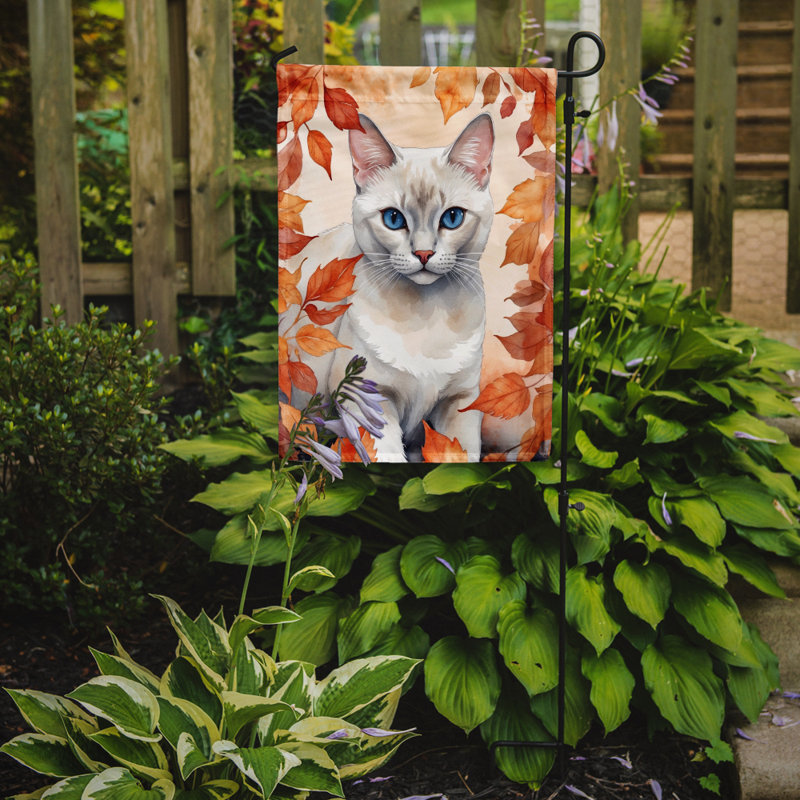 Chat en feuilles d'automne drapeau de jardin, Blanc étranger