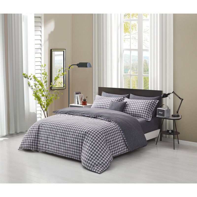 Ensemble de housse de couette réversible 4 pièces Bernia Grey, Housse de couette pour très grand lit et 2 très