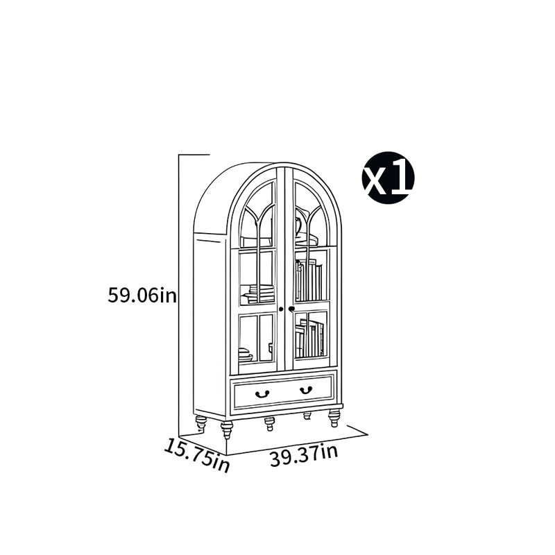 Arched Bookcase, (3 Shelves) 59.06"H x 39.37"W x 15.75" D