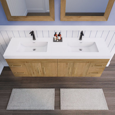 Meuble-lavabo double avec plateau en acrylique Amirea