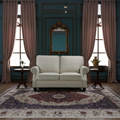 Traditional Velvet Loveseat Sofa with Nailhead Detail & Solid Wood Turned Legs, 2-Seater Upholstered Couch