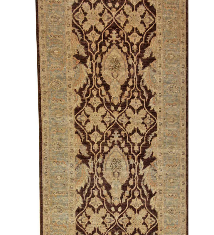 Tapis unique brun / chocolat / bleu ardoise 3 pi 4 po x 15 pi 2 po Sultanabad