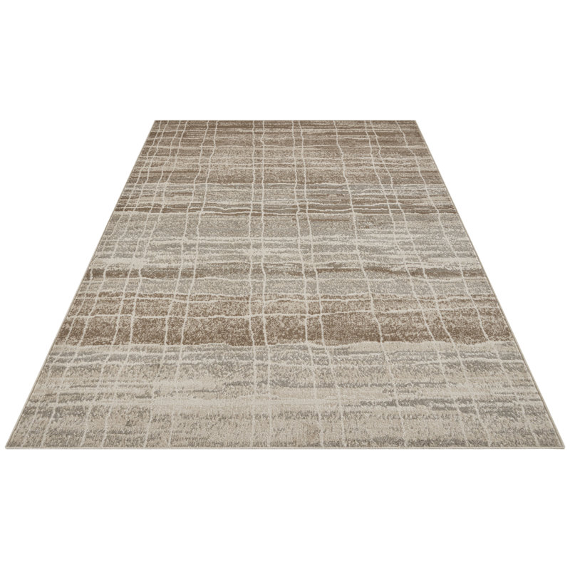 Machine Woven 100% Polypropylene Brown/Ivory Rug, Rectangular 200cm x 280cm