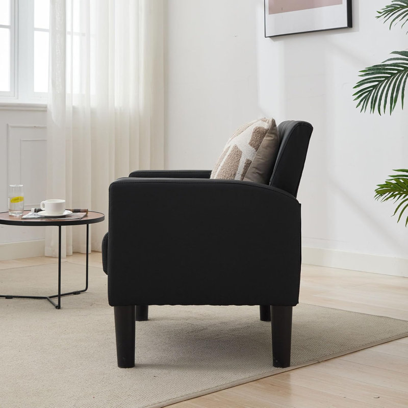 Armchair Modern Accent Chair Comfy Upholstered Seats Armchairs for Living Room Bedroom Dining Room, Black Leather, 1