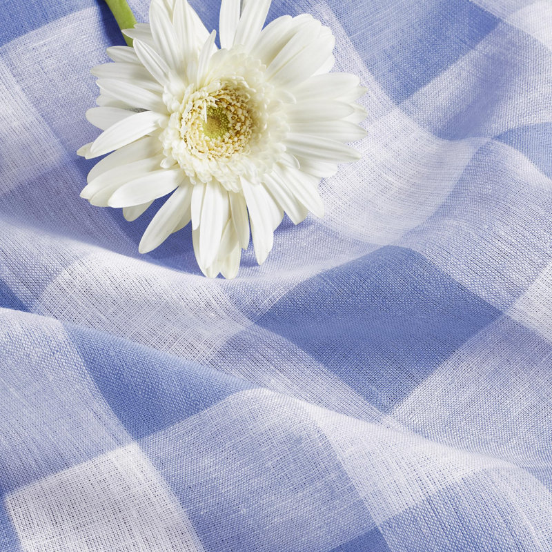 Buffalo Check - 100% Pure Linen Tablecloth, Hydrangea Blue