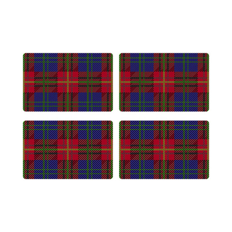 Tartan Vegan Leather Rectangle Pebble Placemat, Blue