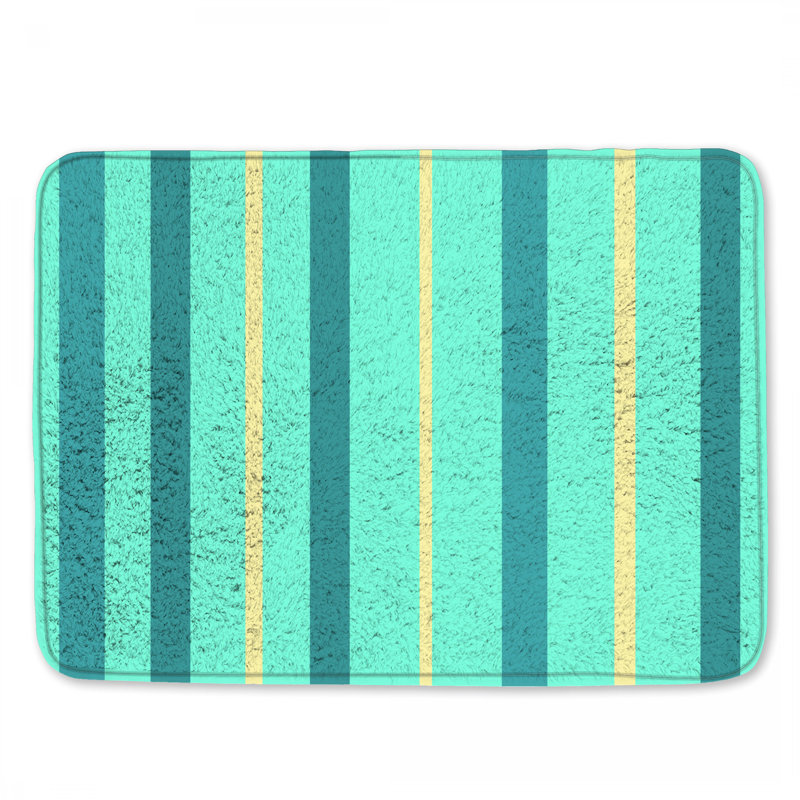Tapis de bain sarcelle à rayures jaunes, L 34 po x L 21 po