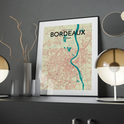 Bordeaux City Map in Tricolour 1 Piece Wall Art