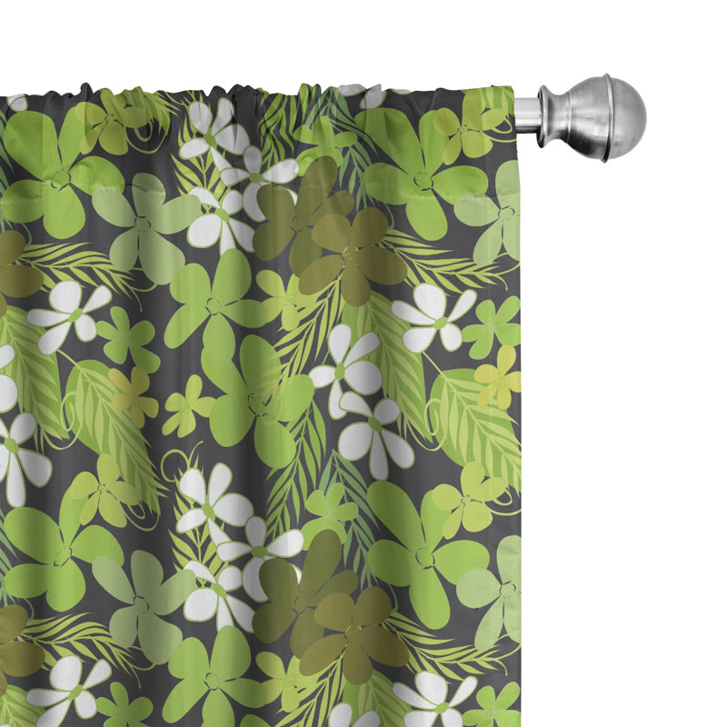 Sage Panel Curtain, Fresh Nature Theme Wildflowers Leaves Bloom Foliage Nostalgia Vintage Abstract, Lightweight Window Treatment Living Room Bedroom Decor, Green Black White Semi-Sheer Rod pocket Curtain Panels