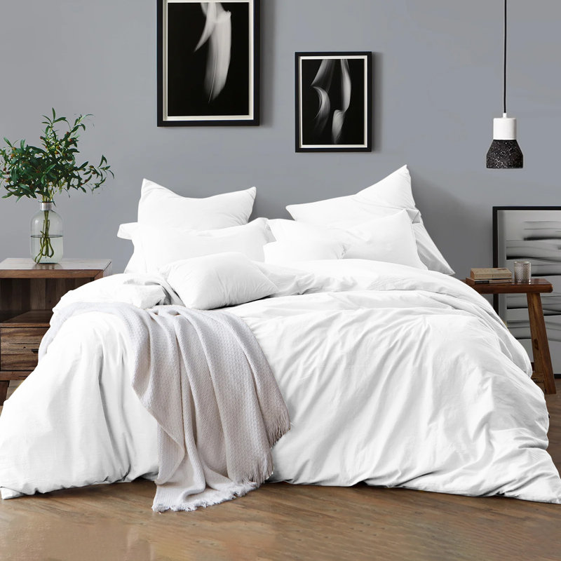 Klarita 100% Microfiber 300TC Reversible Duvet Cover Set with Pillowcase, Super King - 2 Pillowcase (50 x 75 cm), White