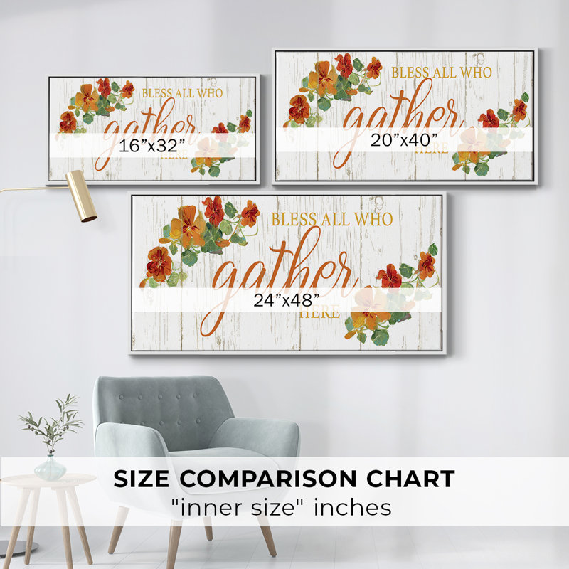 «Gather Here», toile tendue avec châssis encadré, prête à être accrochée, H 25 po x l 49 po, Blanc